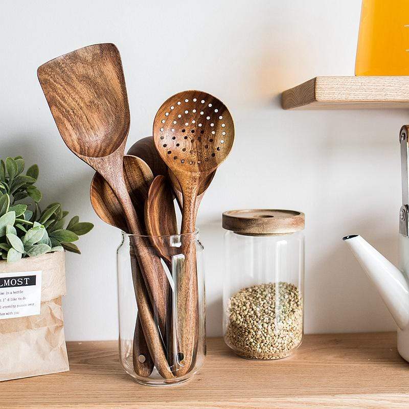 Rustic Natural Wood Heat Resistant Kitchen Utensil Set