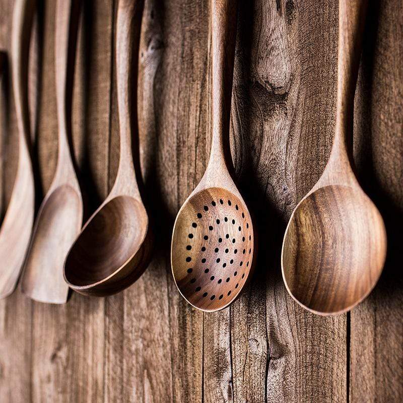 Rustic Natural Wood Heat Resistant Kitchen Utensil Set