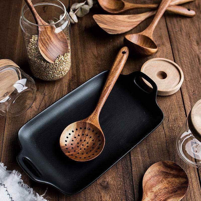 Rustic Natural Wood Heat Resistant Kitchen Utensil Set