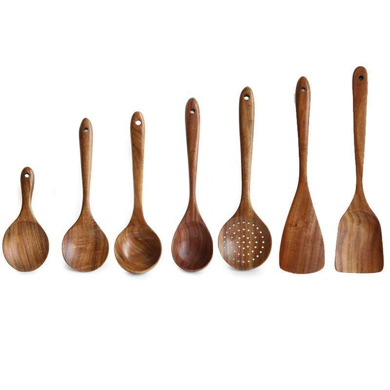 Rustic Natural Wood Heat Resistant Kitchen Utensil Set