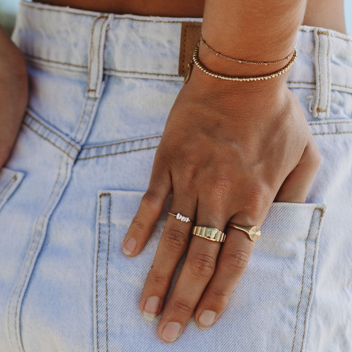Versatile Stackable Fine Beaded Gold Plated Silver Bracelet