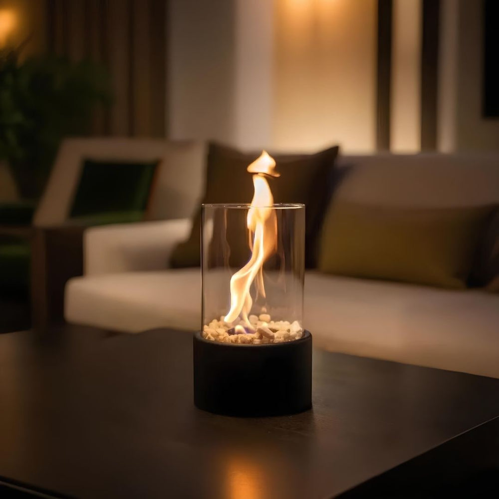 Classic Glass Cylinder Tabletop Flame Oil Table Lamp