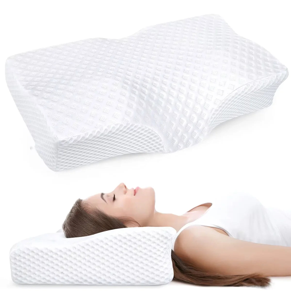 Ergonomic Contoured Slow Rebound Memory Foam Neck Support Pillow