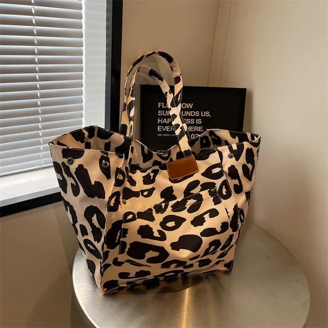 Oversized Canvas Leopard Print Spacious Shoulder Tote Bag
