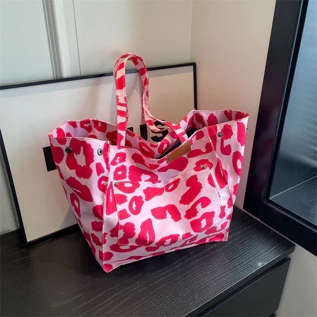 Oversized Canvas Leopard Print Spacious Shoulder Tote Bag