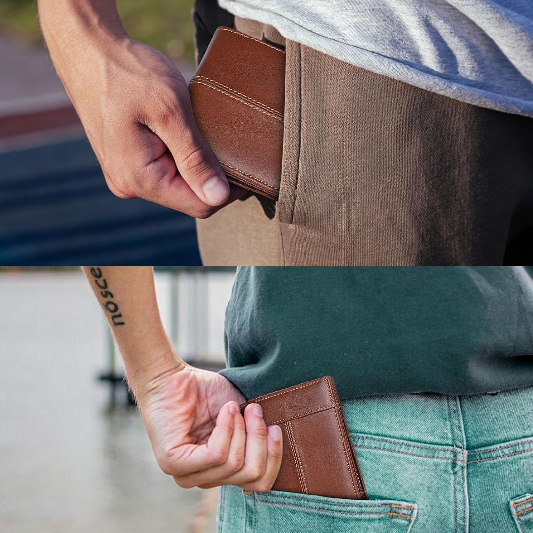 Genuine Leather Slim Bifold Rfid Blocking Multi Card Wallet