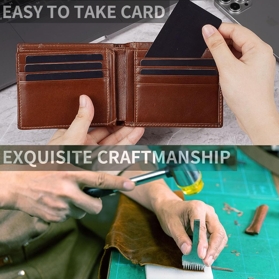 Genuine Leather Slim Bifold Rfid Blocking Multi Card Wallet