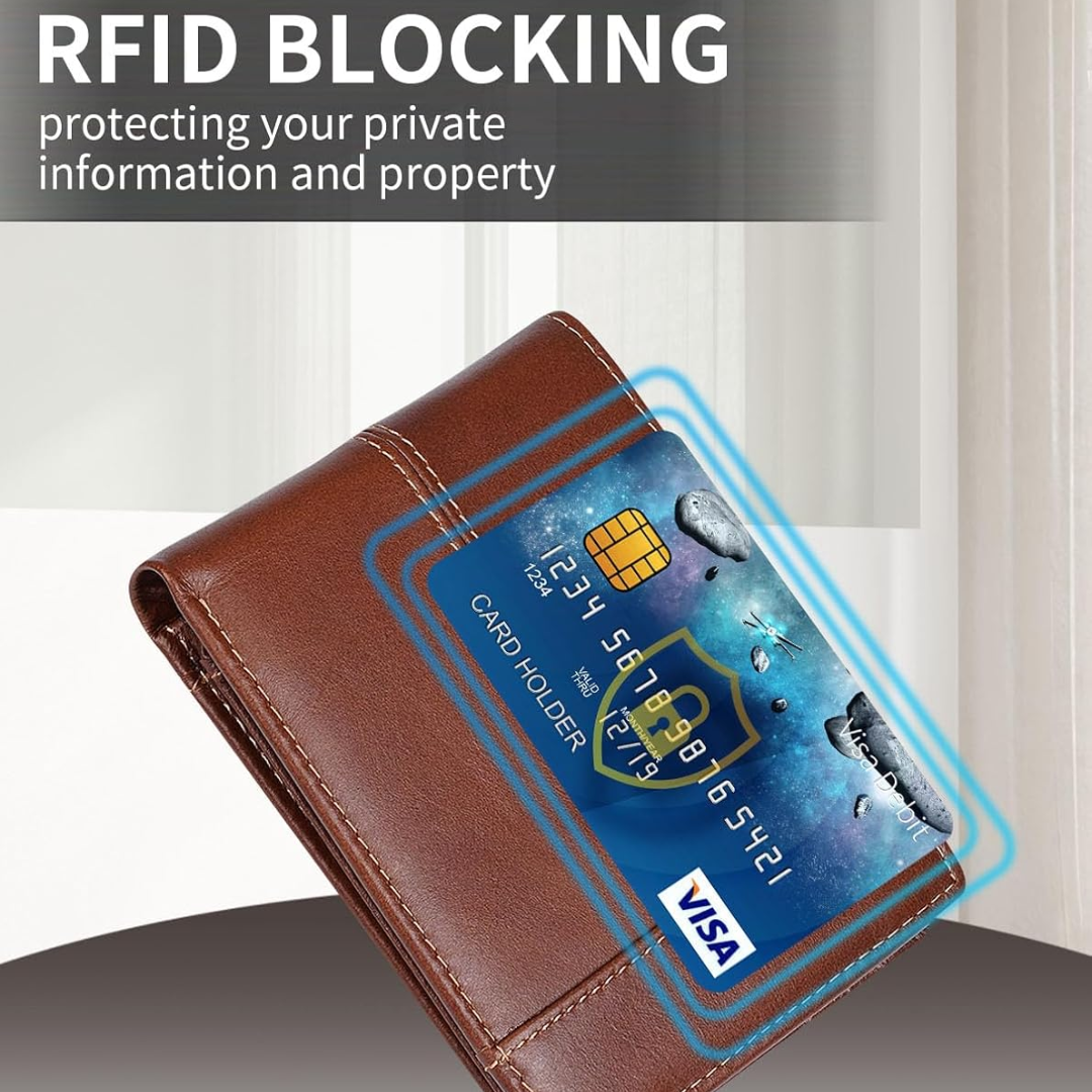 Genuine Leather Slim Bifold Rfid Blocking Multi Card Wallet