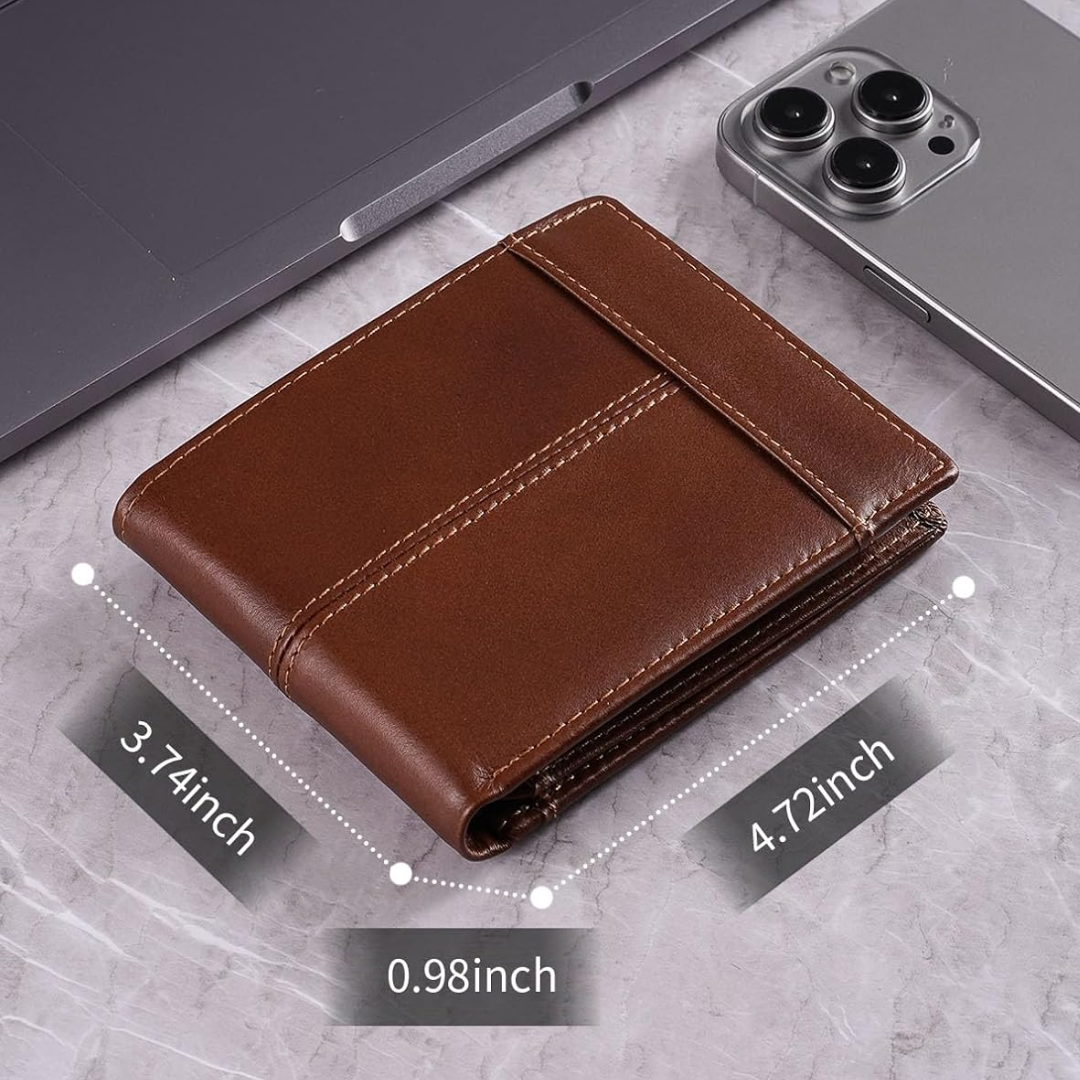 Genuine Leather Slim Bifold Rfid Blocking Multi Card Wallet