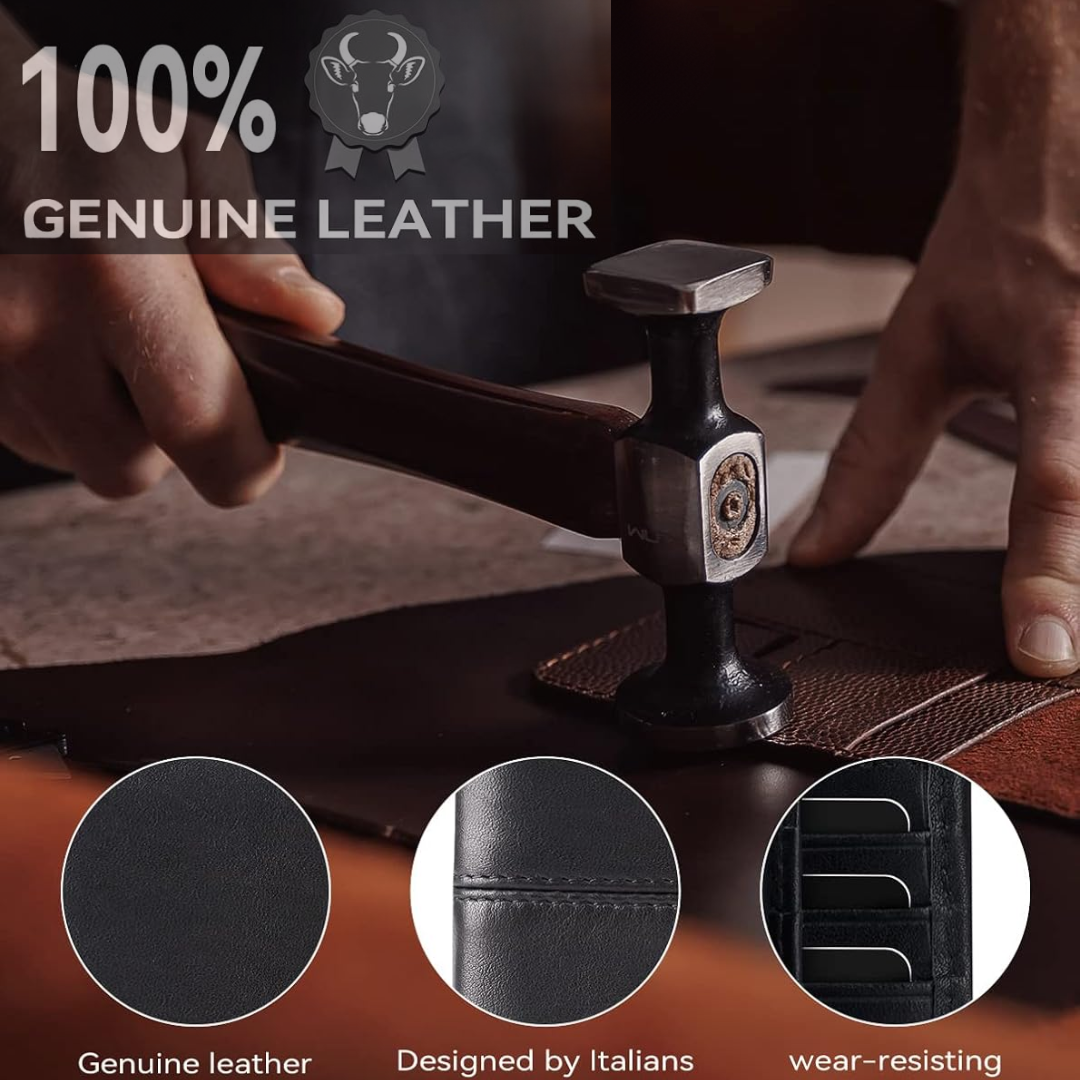 Genuine Leather Slim Bifold Rfid Blocking Multi Card Wallet