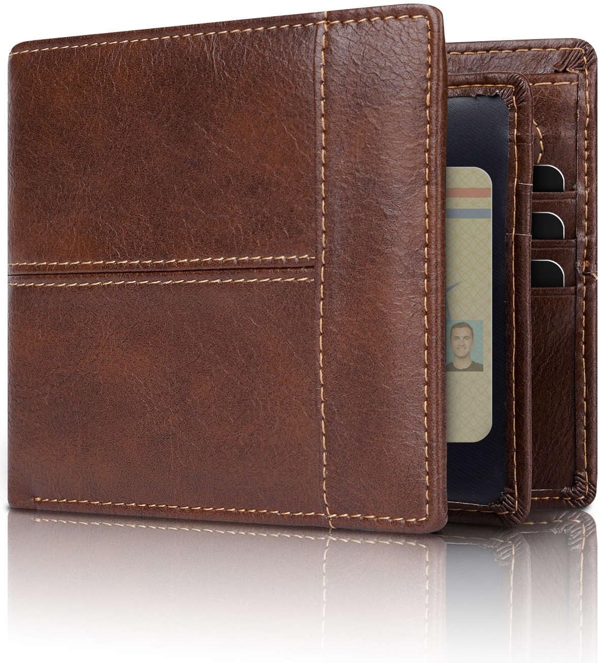 Genuine Leather Slim Bifold Rfid Blocking Multi Card Wallet