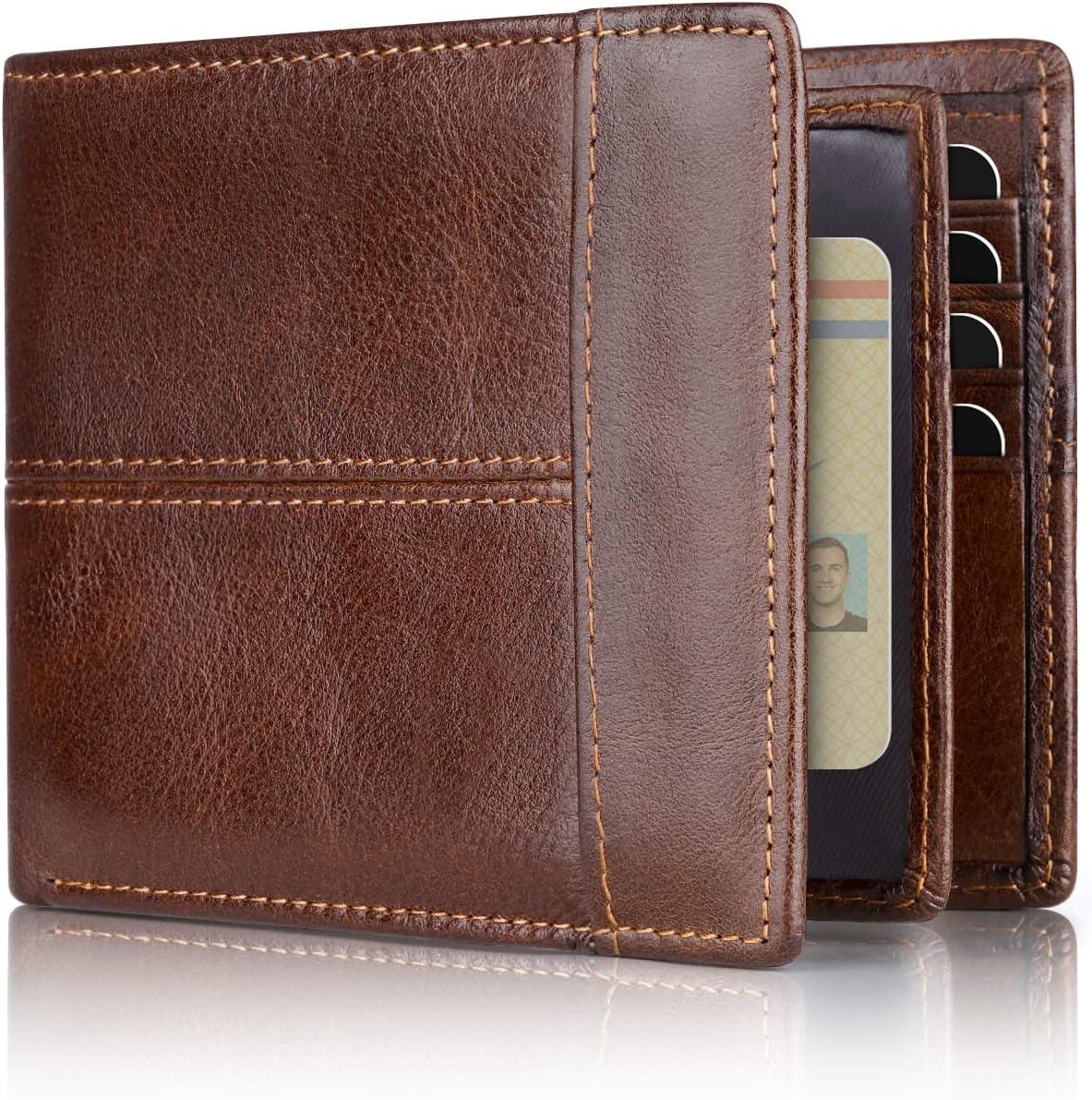 Genuine Leather Slim Bifold Rfid Blocking Multi Card Wallet