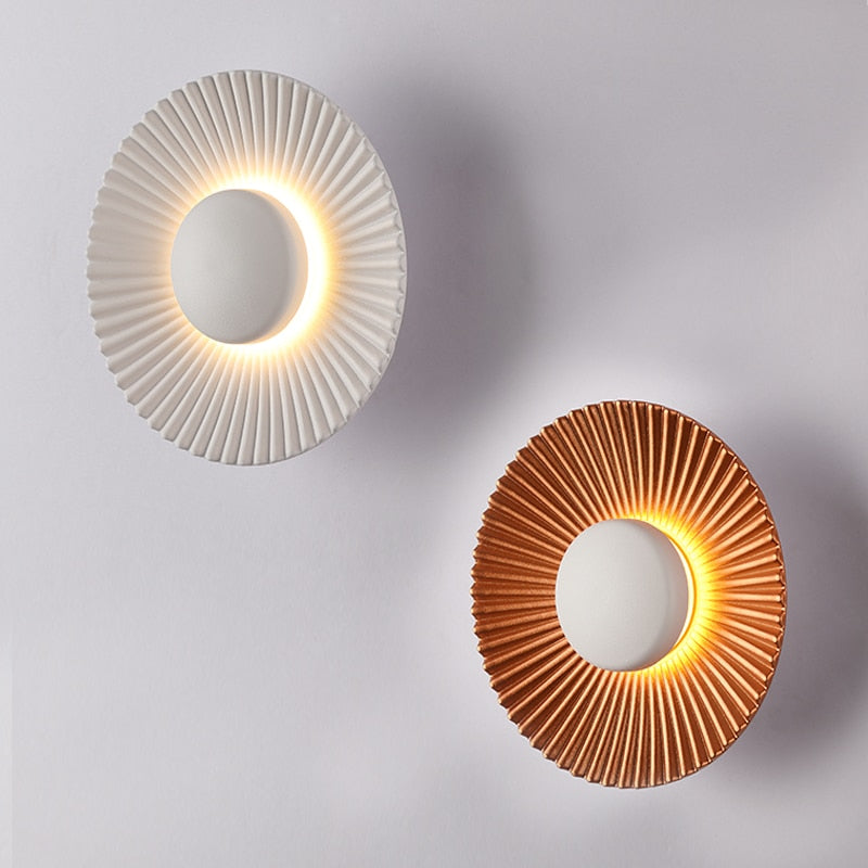 Sculptural Sunburst Textured Metallic Rays Modern Wall Light