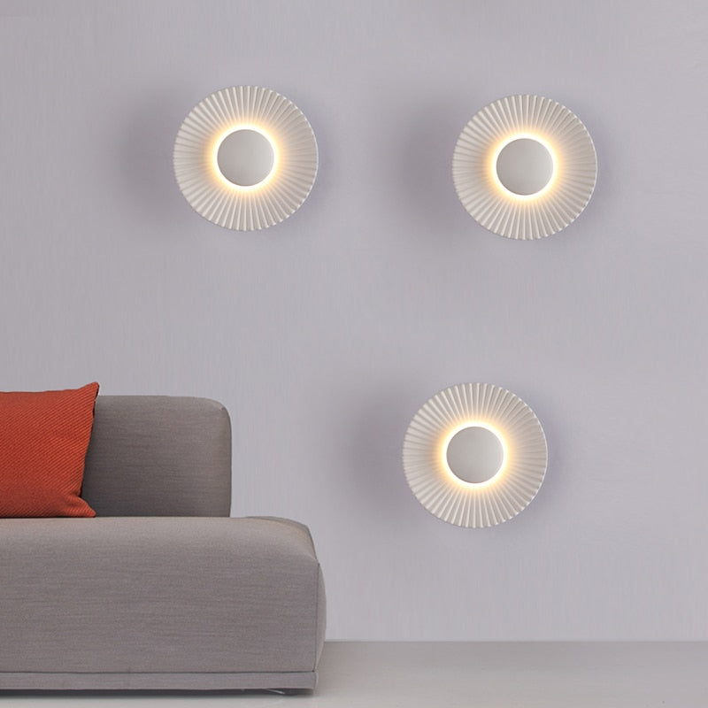 Sculptural Sunburst Textured Metallic Rays Modern Wall Light