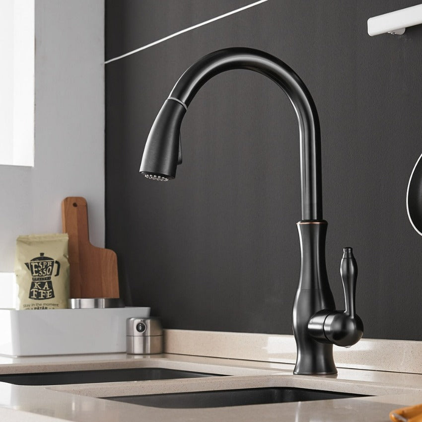 Sleek Stainless Steel Retractable Spray Head Pull-Out Kitchen Faucet