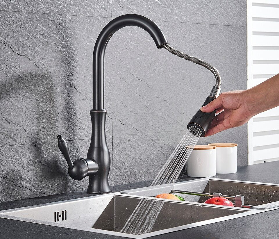Sleek Stainless Steel Retractable Spray Head Pull-Out Kitchen Faucet