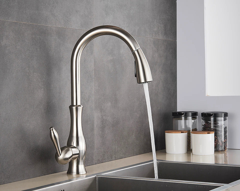 Sleek Stainless Steel Retractable Spray Head Pull-Out Kitchen Faucet