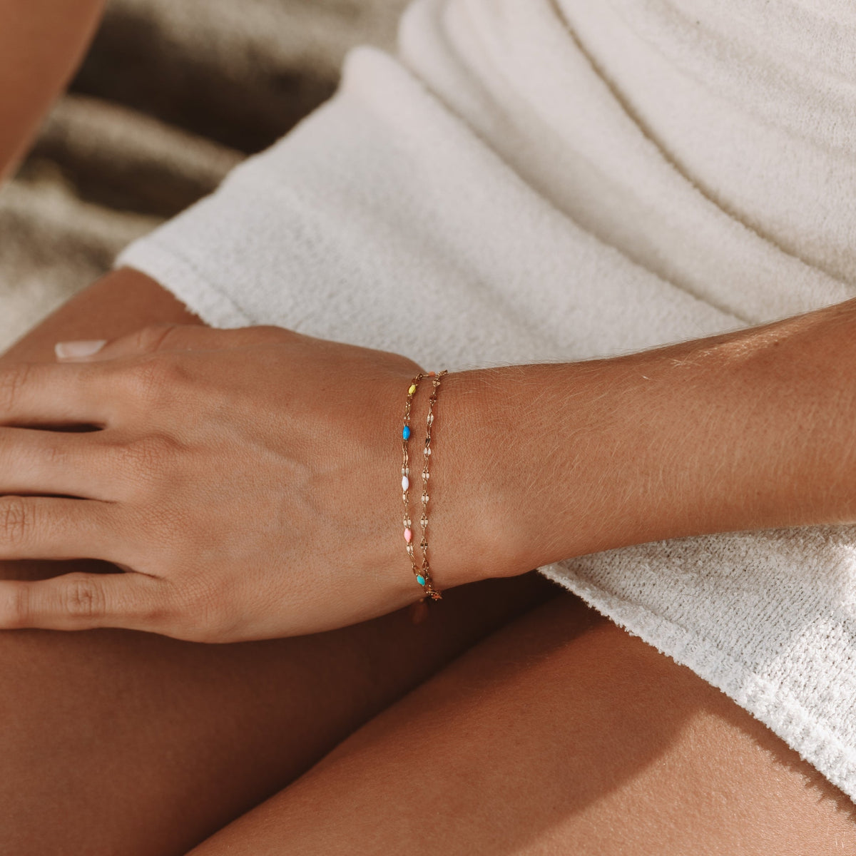Rainbow Crystal Thin Chain Minimalist Everyday Stacking Bracelet