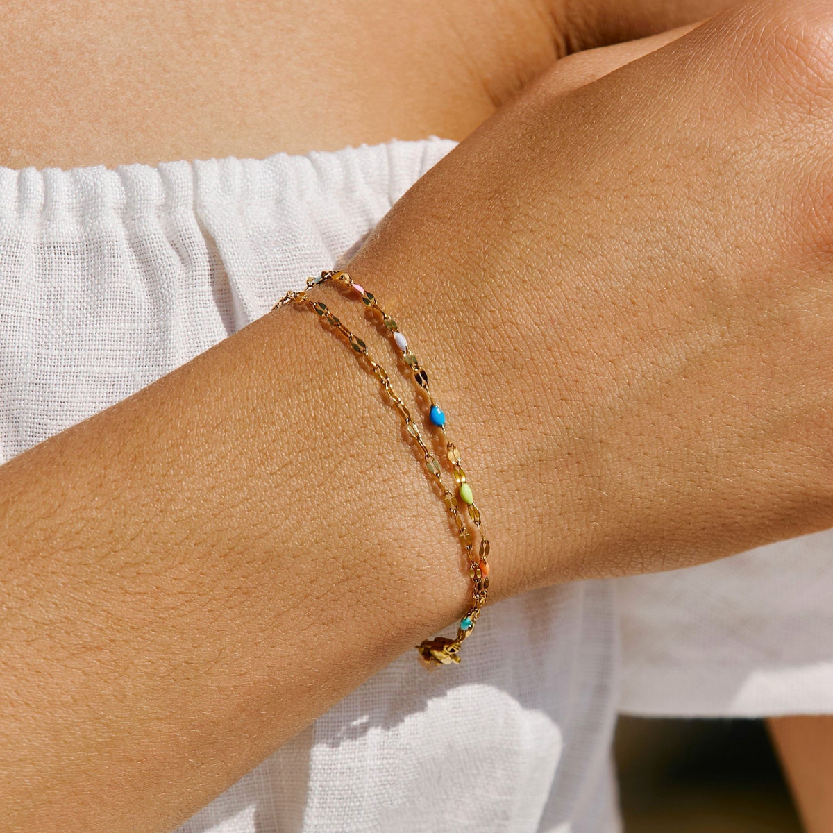 Rainbow Crystal Thin Chain Minimalist Everyday Stacking Bracelet
