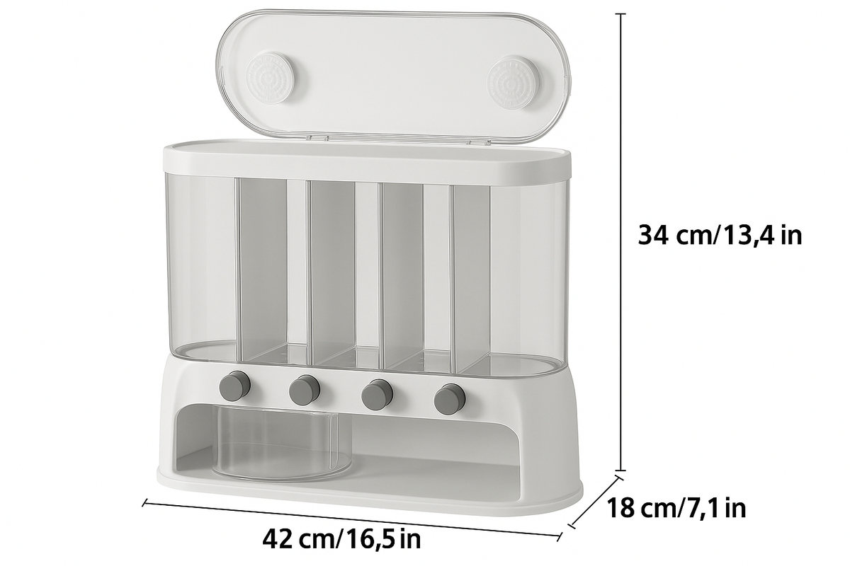 Transparent Compartmentalized Airtight Flip-Top Pantry Grain Storage Container