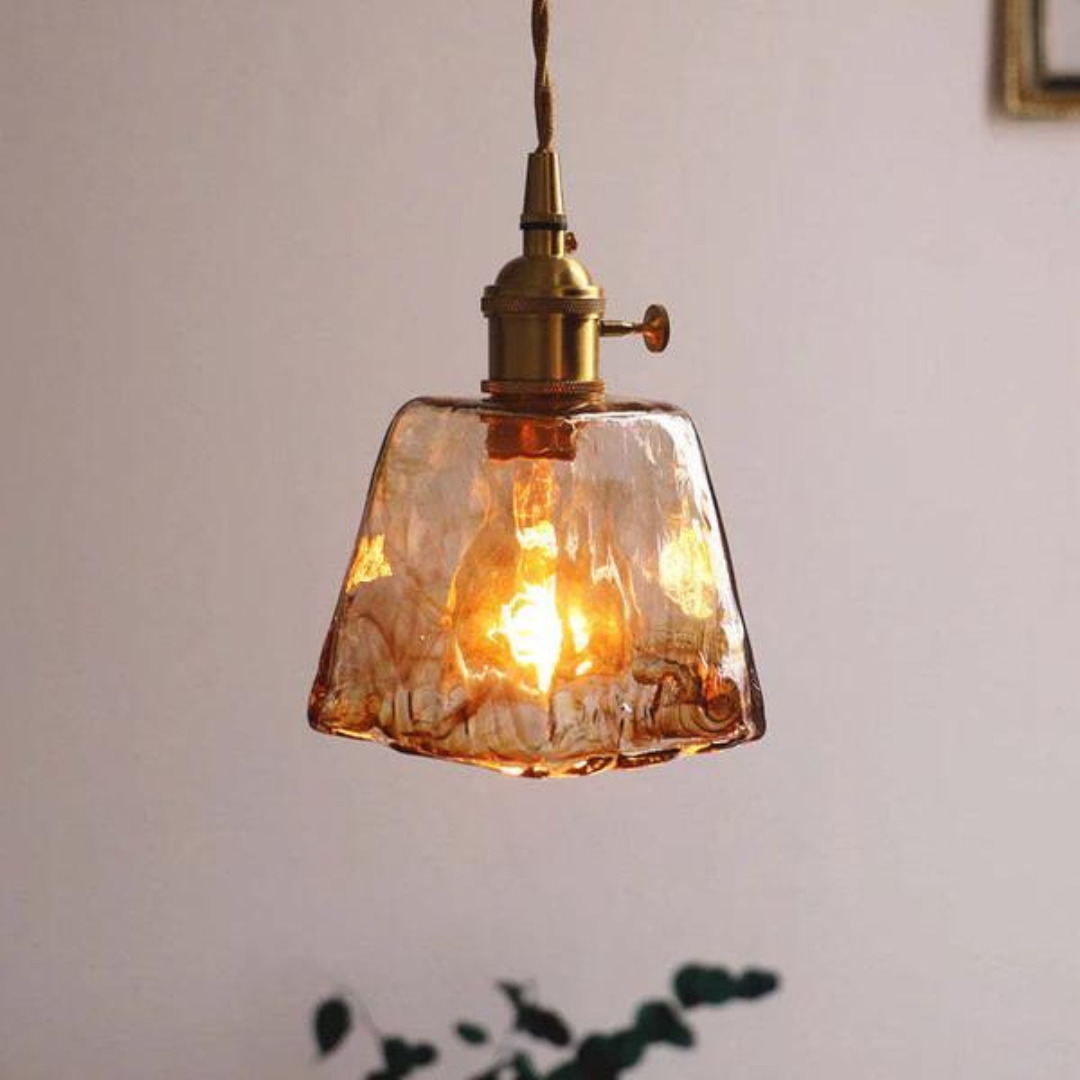Retro Metal Glass Height Adjustable Hanging Pendant Light