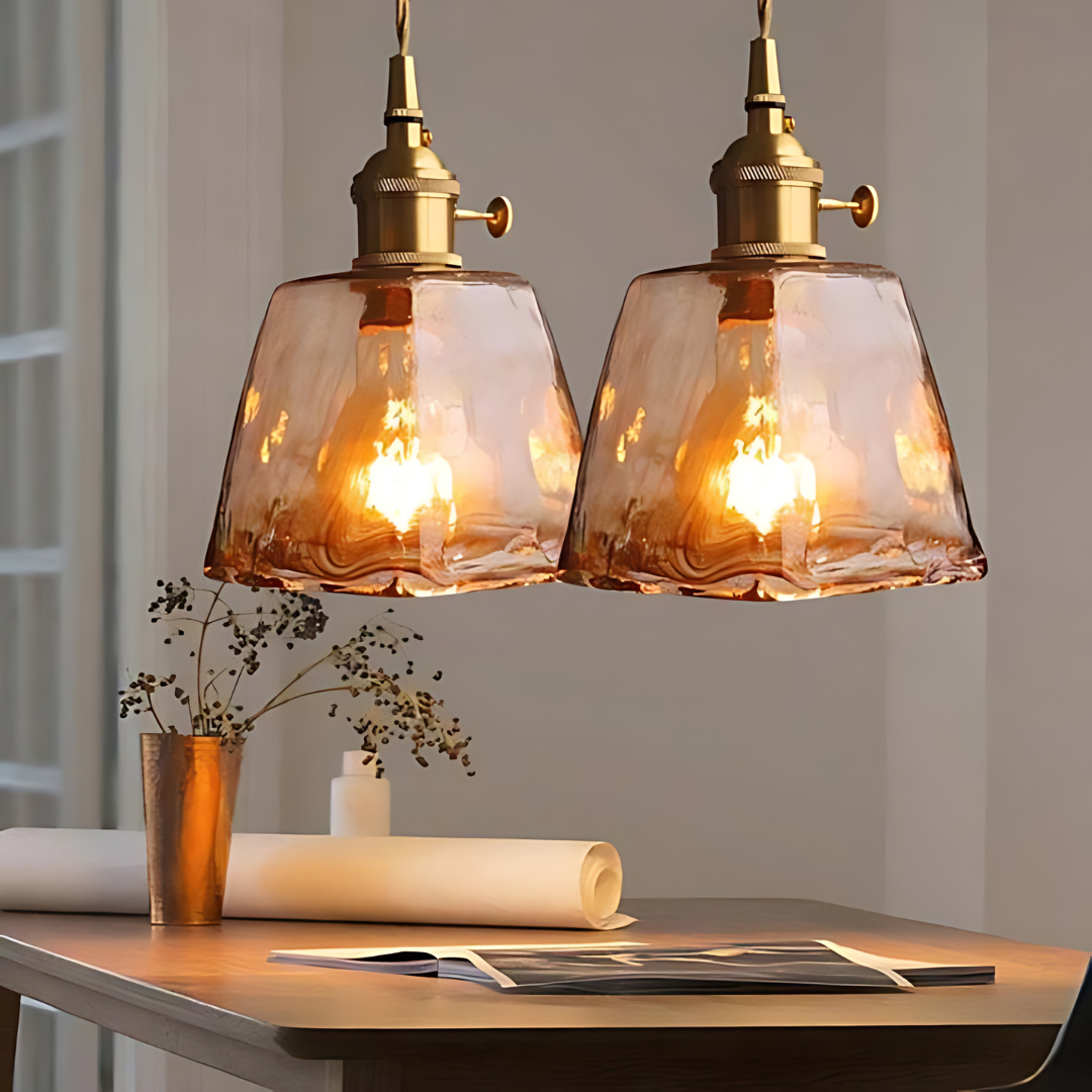 Retro Metal Glass Height Adjustable Hanging Pendant Light