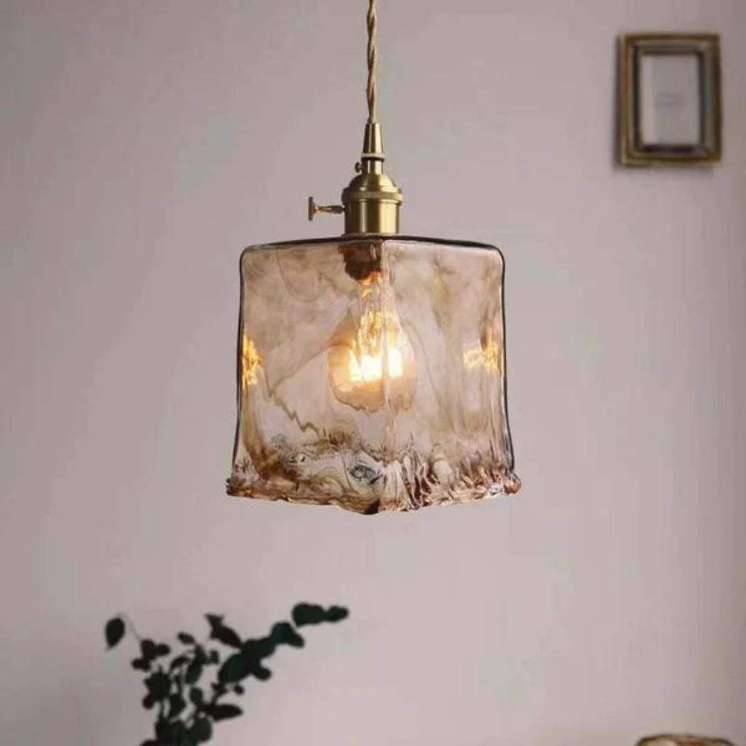 Retro Metal Glass Height Adjustable Hanging Pendant Light