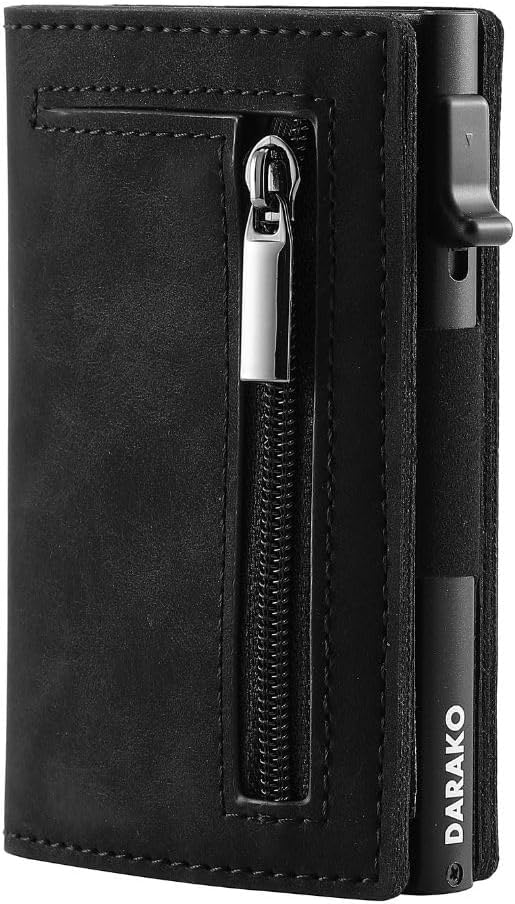 Slim Leather Aluminum Push-Button Card Slide RFID-Blocking Wallet