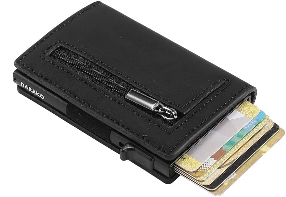 Slim Leather Aluminum Push-Button Card Slide RFID-Blocking Wallet