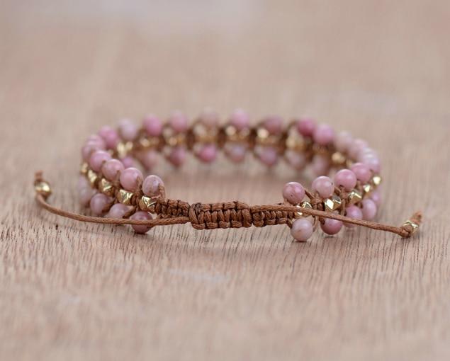 Handcrafted Rhodonite Beaded Heart Chakra Adjustable Wrist Bracelet