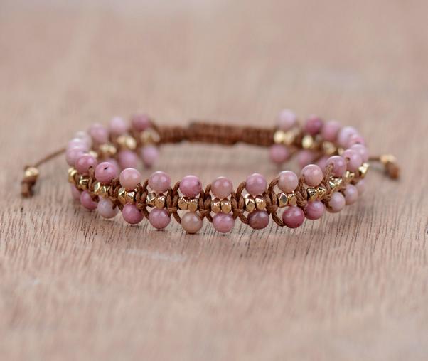 Handcrafted Rhodonite Beaded Heart Chakra Adjustable Wrist Bracelet
