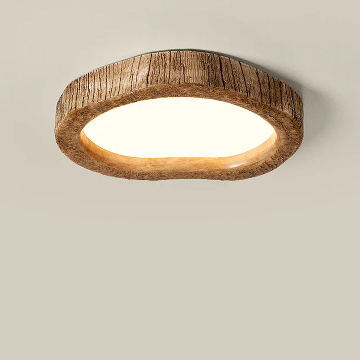 Rustic Wood Grain Resin Flush Mount Ceiling Light