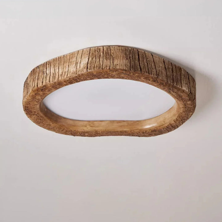 Rustic Wood Grain Resin Flush Mount Ceiling Light