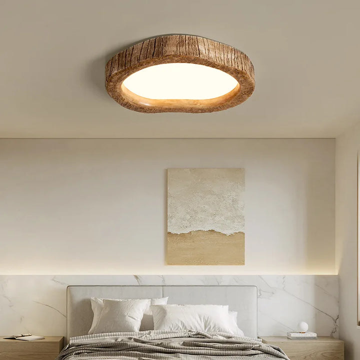 Rustic Wood Grain Resin Flush Mount Ceiling Light
