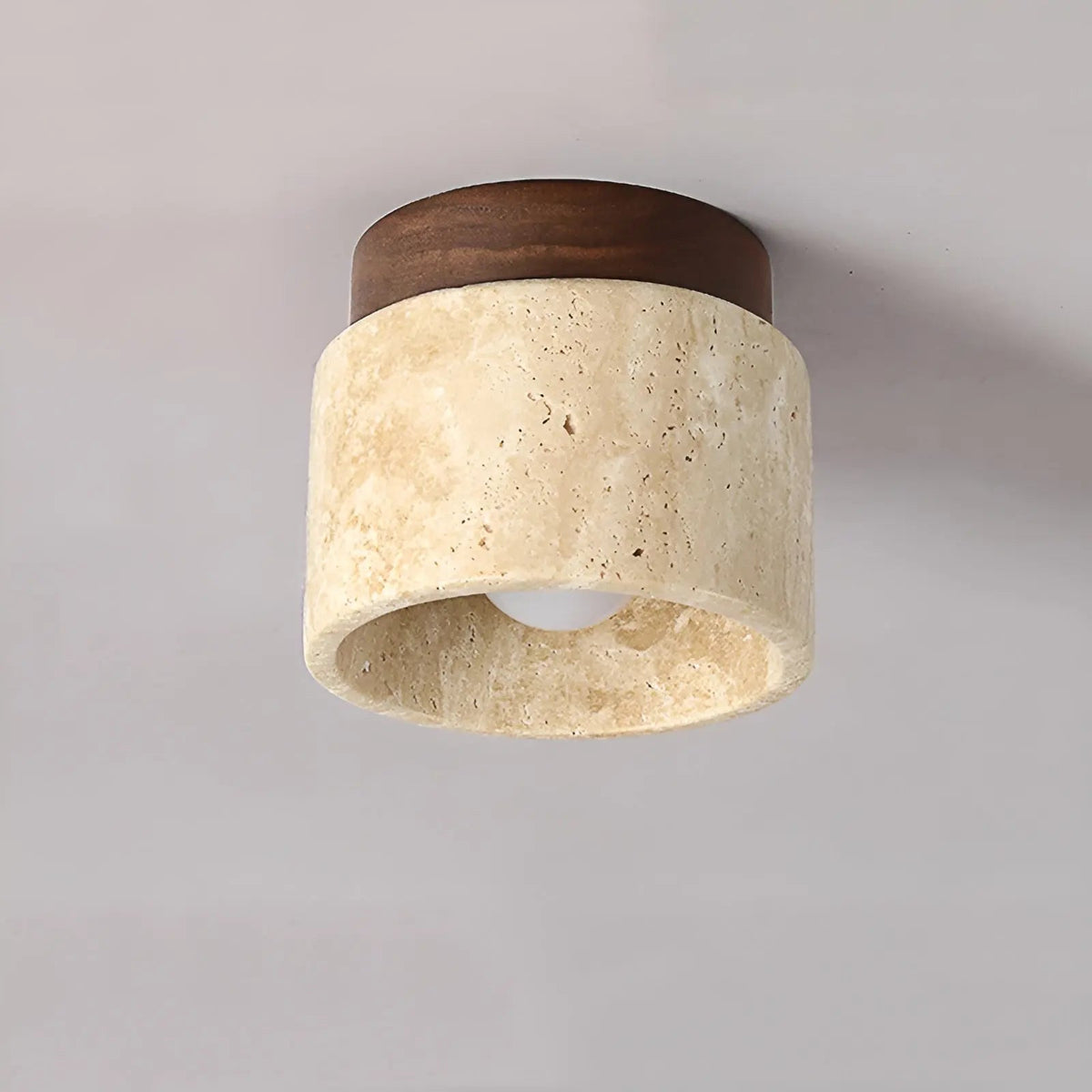 Rustic Wabi-Sabi Travertine And Wood Ceiling Light