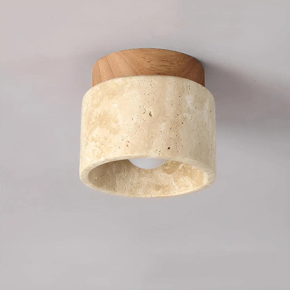Rustic Wabi-Sabi Travertine And Wood Ceiling Light