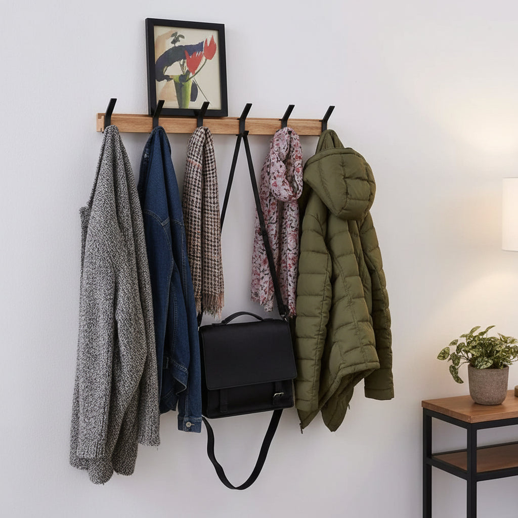 Scandinavian Minimalist Wooden Wall Coat Rack With Movable Hooks