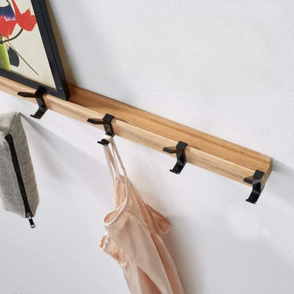 Scandinavian Minimalist Wooden Wall Coat Rack With Movable Hooks