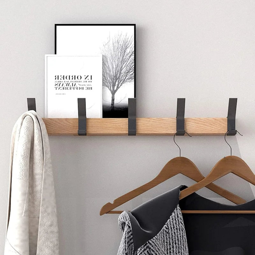 Scandinavian Minimalist Wooden Wall Coat Rack With Movable Hooks