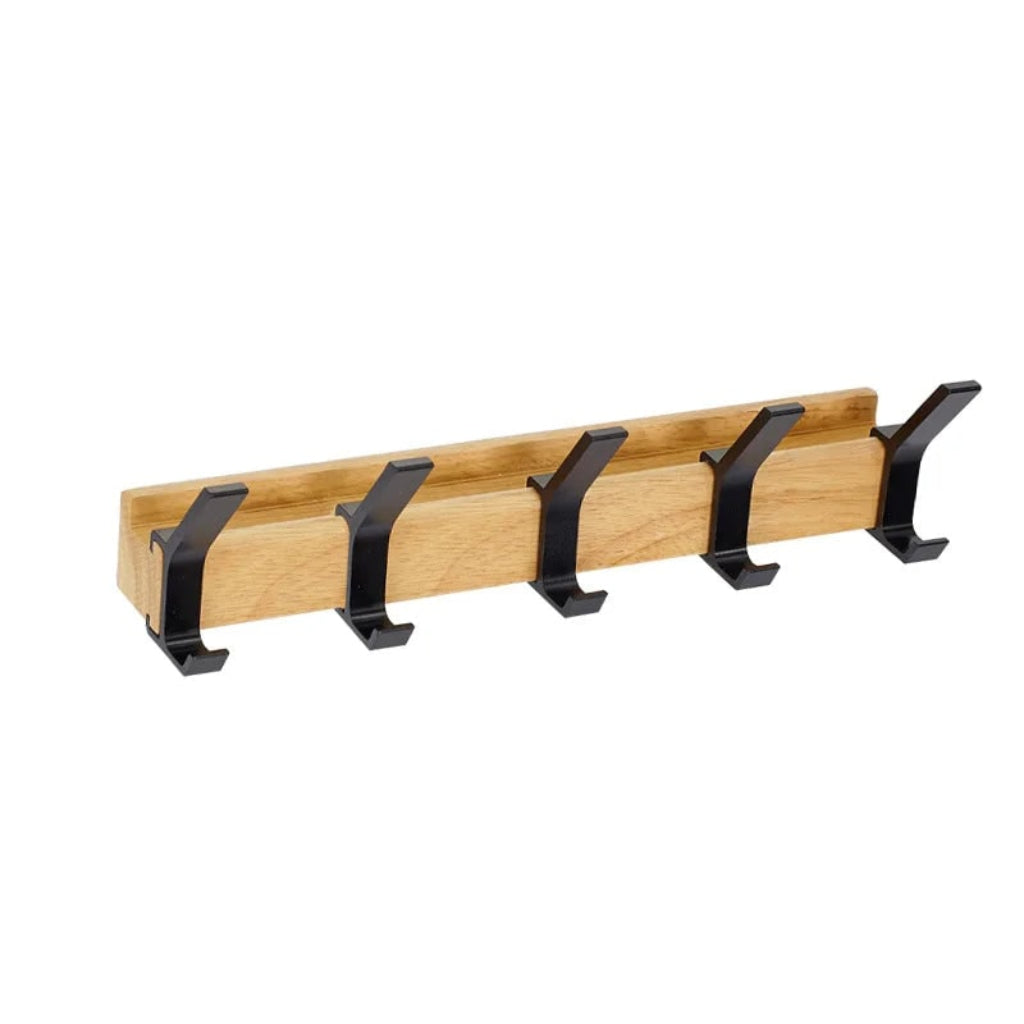 Scandinavian Minimalist Wooden Wall Coat Rack With Movable Hooks