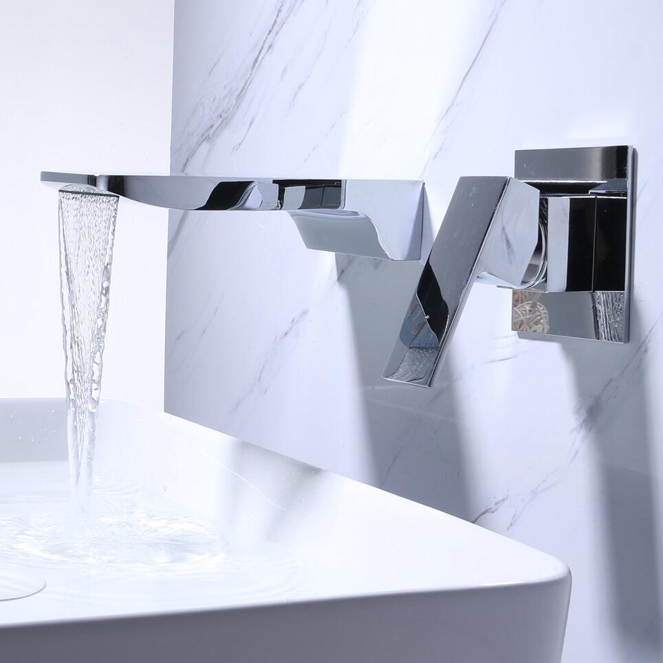 Minimalist Touchless Waterfall Spout Solid Wall Mounted Bathroom faucet