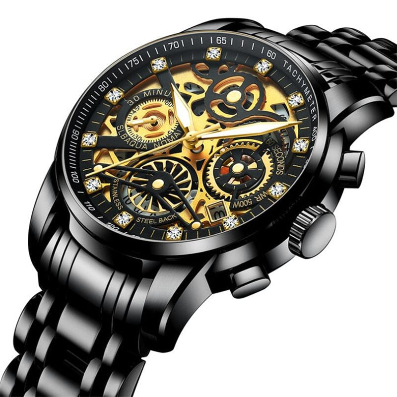 Transparent Skeleton Dial Stainless Steel Automatic Mechanical Men's Watch