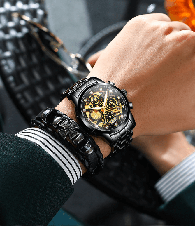 Transparent Skeleton Dial Stainless Steel Automatic Mechanical Men's Watch