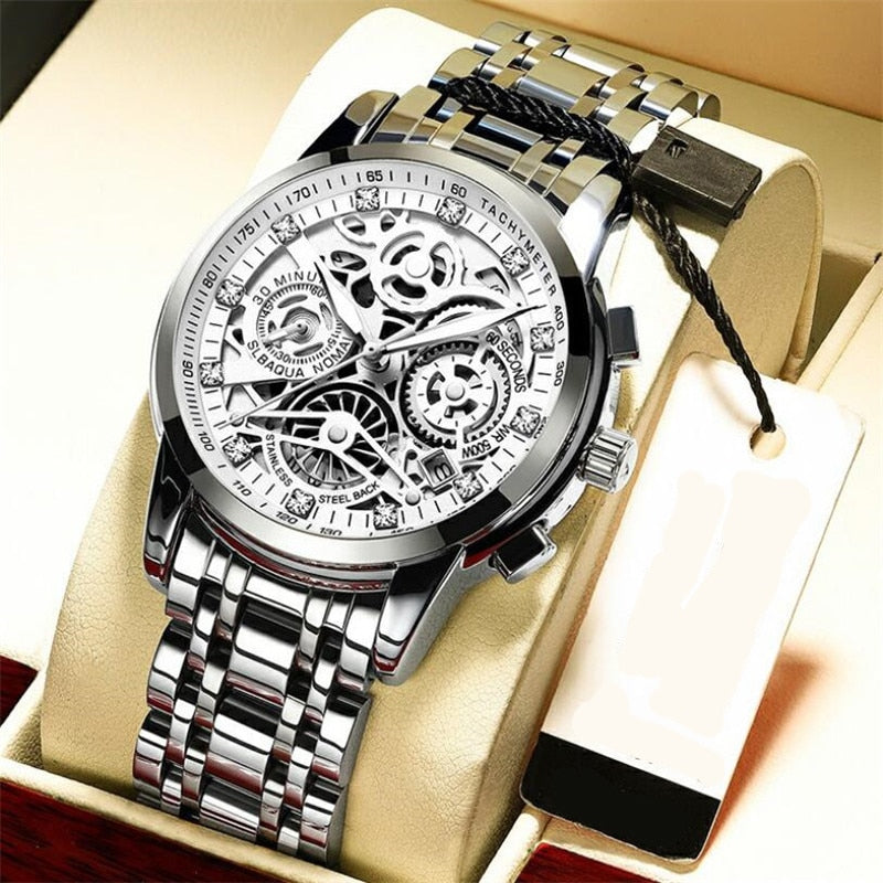 Transparent Skeleton Dial Stainless Steel Automatic Mechanical Men's Watch