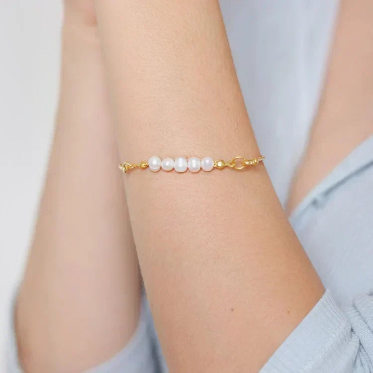 Classic Silver Delicate Pearl Charm Bracelet