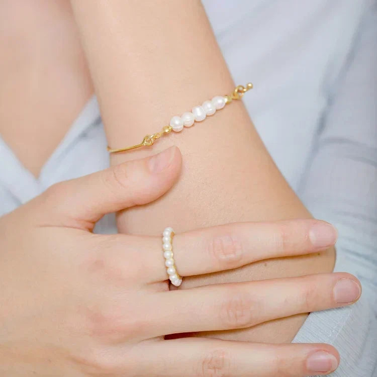 Classic Silver Delicate Pearl Charm Bracelet