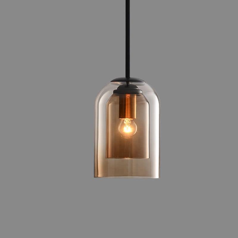 Mid-Century Double Glass Shade Iron Pendant Light