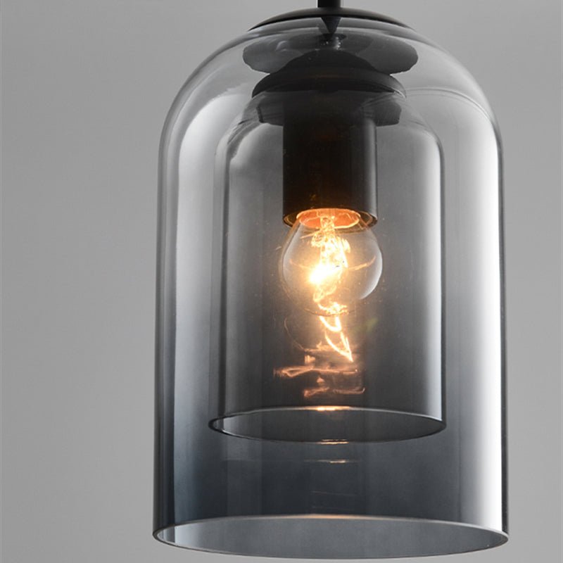 Mid-Century Double Glass Shade Iron Pendant Light