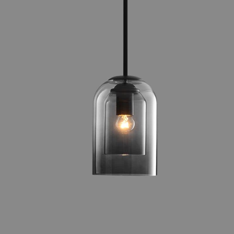 Mid-Century Double Glass Shade Iron Pendant Light