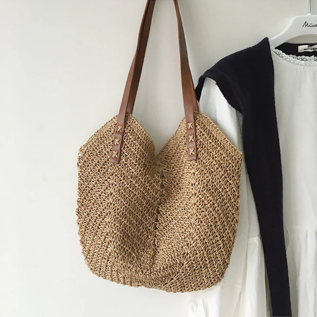 Woven Casual Adjustable Strap Spacious Shoulder Bag for Women